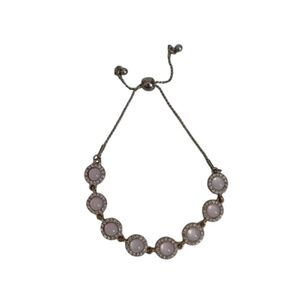 Light Pink Round Rhinestone Encrusted Beads Serpentine Chain Adjustable Bracelet